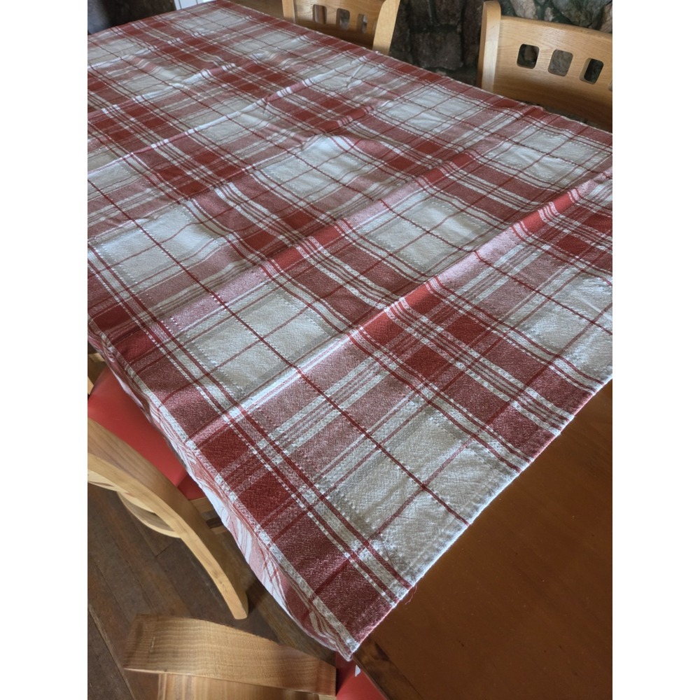 52x70 Tablecloth Rustic Reddish Orange Woven Slight Shimmer Fall Thanksgiving - Picture 10 of 12